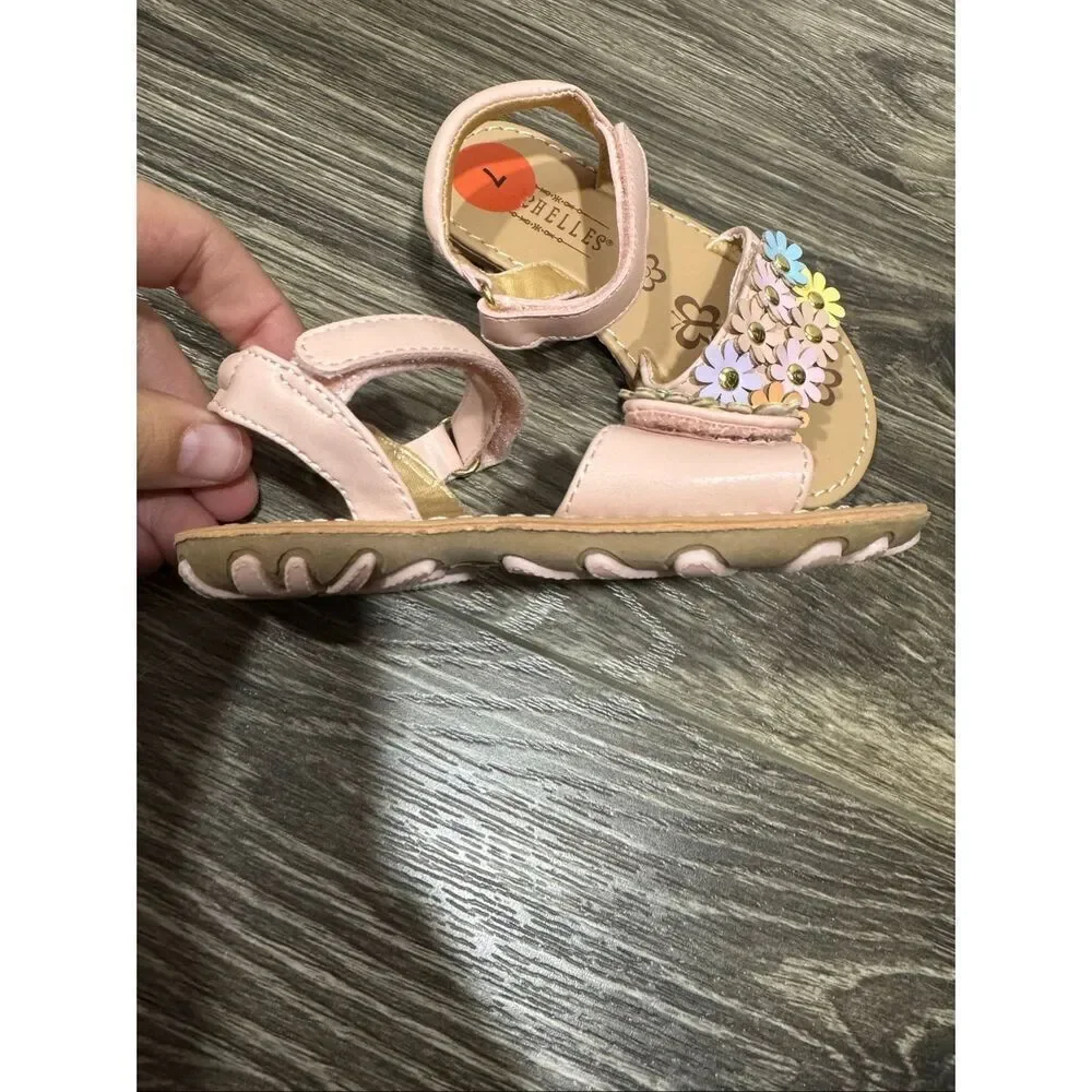 New Seychelles Baby Floral Strappy Sandals Girl’s Size 7 Pink Neutral Faux Leath